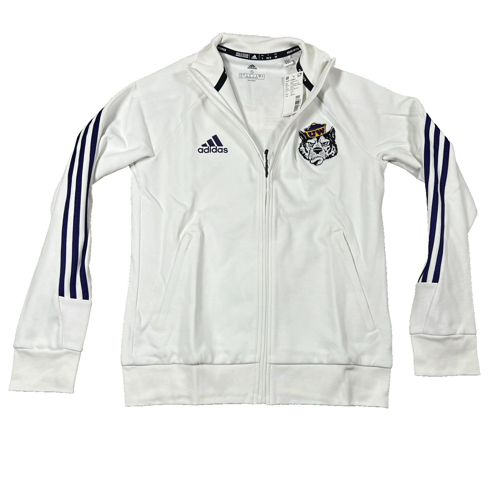 Adidas Womens S White Washington Huskies Primegreen Full Zip Track Jacket Nwt